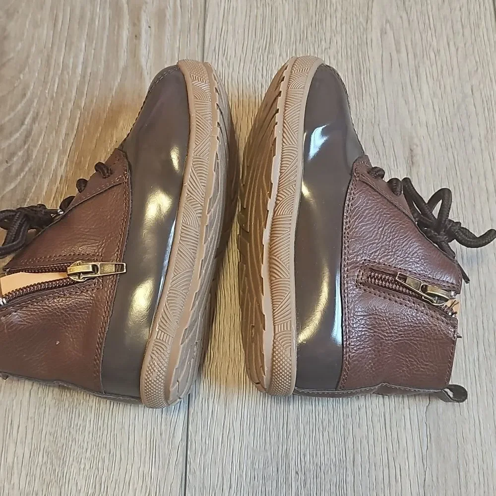 Kids Brown Leather Lace-Up Ankle Boots